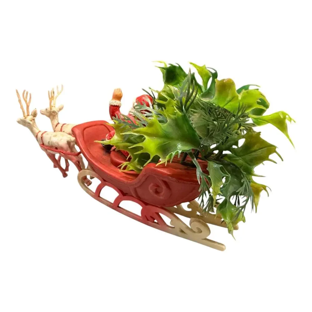 Vintage Tabletop Blow Mold Santa Sleigh with Reindeer Christmas Decor